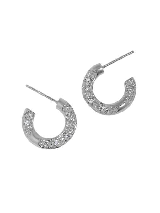 White gold [with pure Tremella plug] 925 Sterling Silver Cubic Zirconia Geometric Vintage Stud Earring